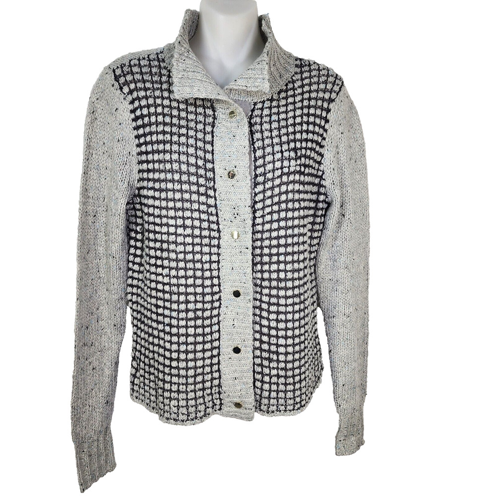 Cabi Womens Cardigan Sweater Size Small Style 3006 Square Stitch Gray Snap Knit